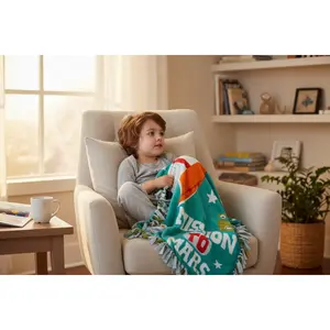 Astronaut Mars Logo Cut & Tie Fleece Blanket – 48” x 60”