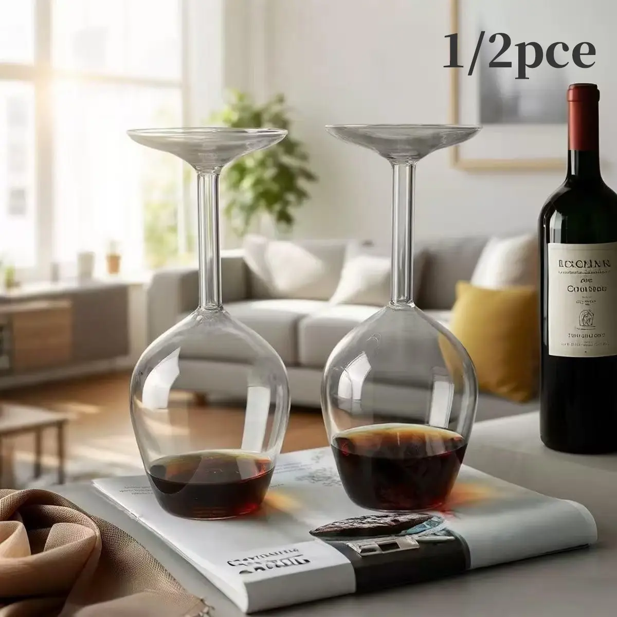 Upside Down Inverted Wine Glass Set, Drinking Glasses, Inverted Goblet Glass, Lead Free Crystal Clear Durable Drinkware Glass, Aesthetic Home Photography Photo Prop, Perfect for Red White Wine Champagne, Home Bar Use, Housewarming Gift for Wine Lovers
