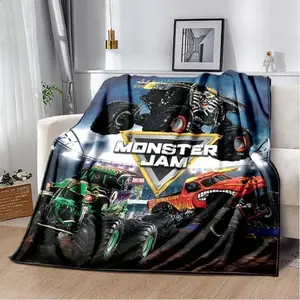 3D Monster Jam Monster Truck Cartoon Blanket Flannel Soft Throw Blanket Boys Bedroom Sofa Bed Warm Throw Blanket Picnic Blanket