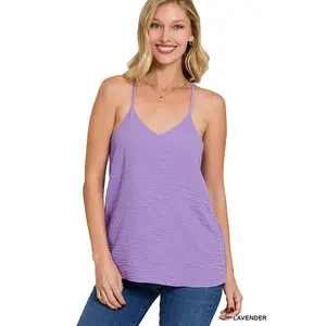 Woven Airflow Adjustable Strap V-neck Cami Top