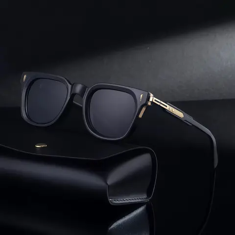 Men's Vintage Trendy Sunglasses - 00s Male Eyewear Fashion, Durable PC Square Full Rim, Black & Golden Accents, Daily Shades Look, Everyday Style-Enhancing Accessory
