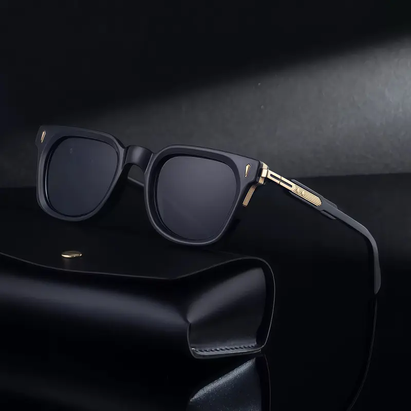 Men's Vintage Trendy Sunglasses - 00s Male Eyewear Fashion, Durable PC Square Full Rim, Black & Golden Accents, Daily Shades Look, Everyday Style-Enhancing Accessory