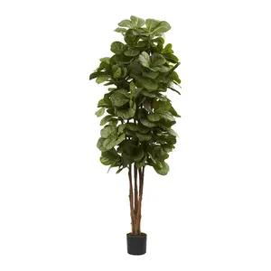 6' Fiddle Leaf Fig Tree in Black Planter by Nearly Natural