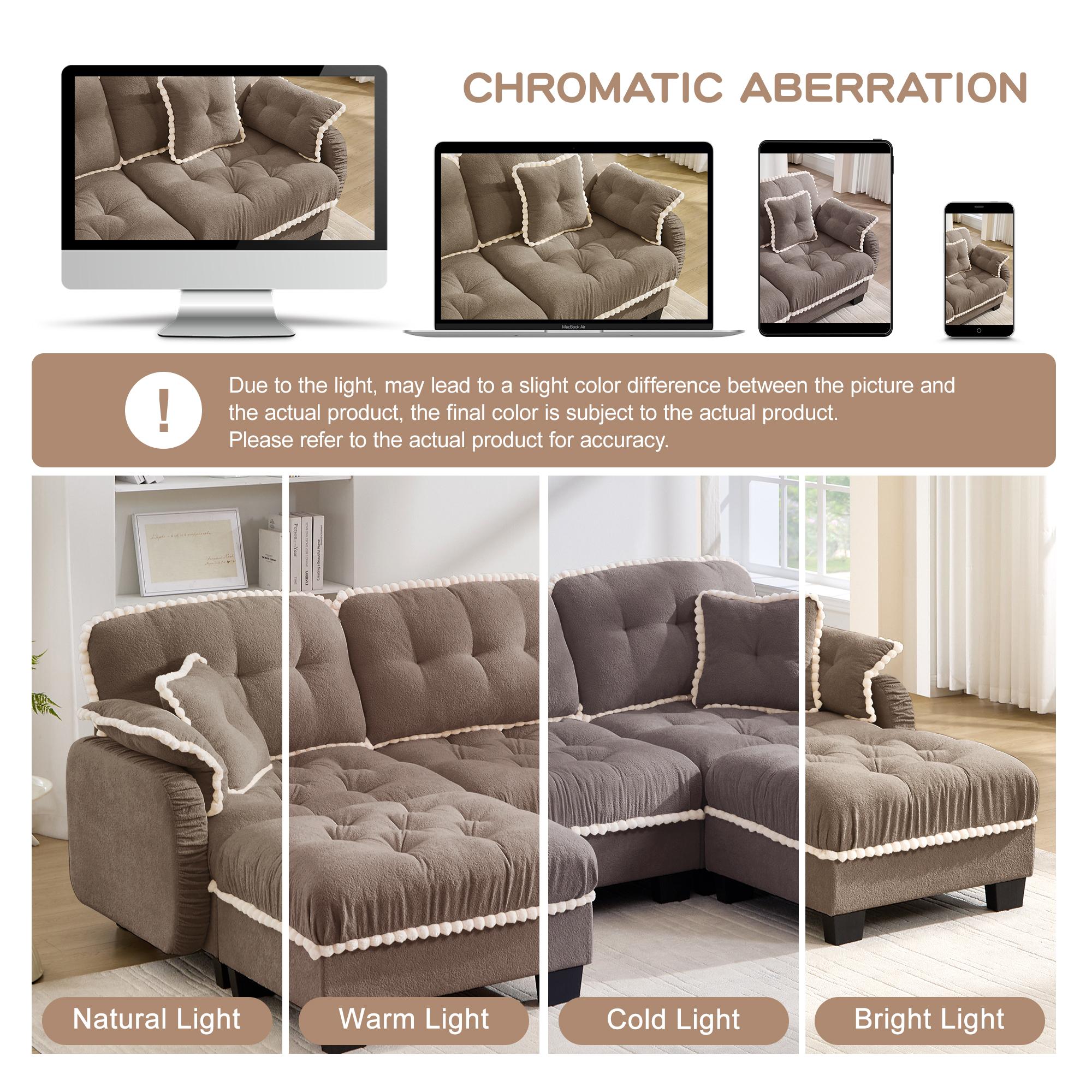 Eyisean 100.7in Chenille Modern Modular Sectional Sofa Furniture - 3-Seater U-Shaped Comfy Couch with Fixed Arms, Armrest Pillow, Back Cushion, 2 Movable Ottomans, Pom-Pom Trim Quilted Tufted Deep Seat, Ergonomic for Living Room Decor, Small Spaces, Ottom