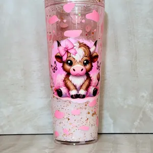 Pink cow acrylic 24oz