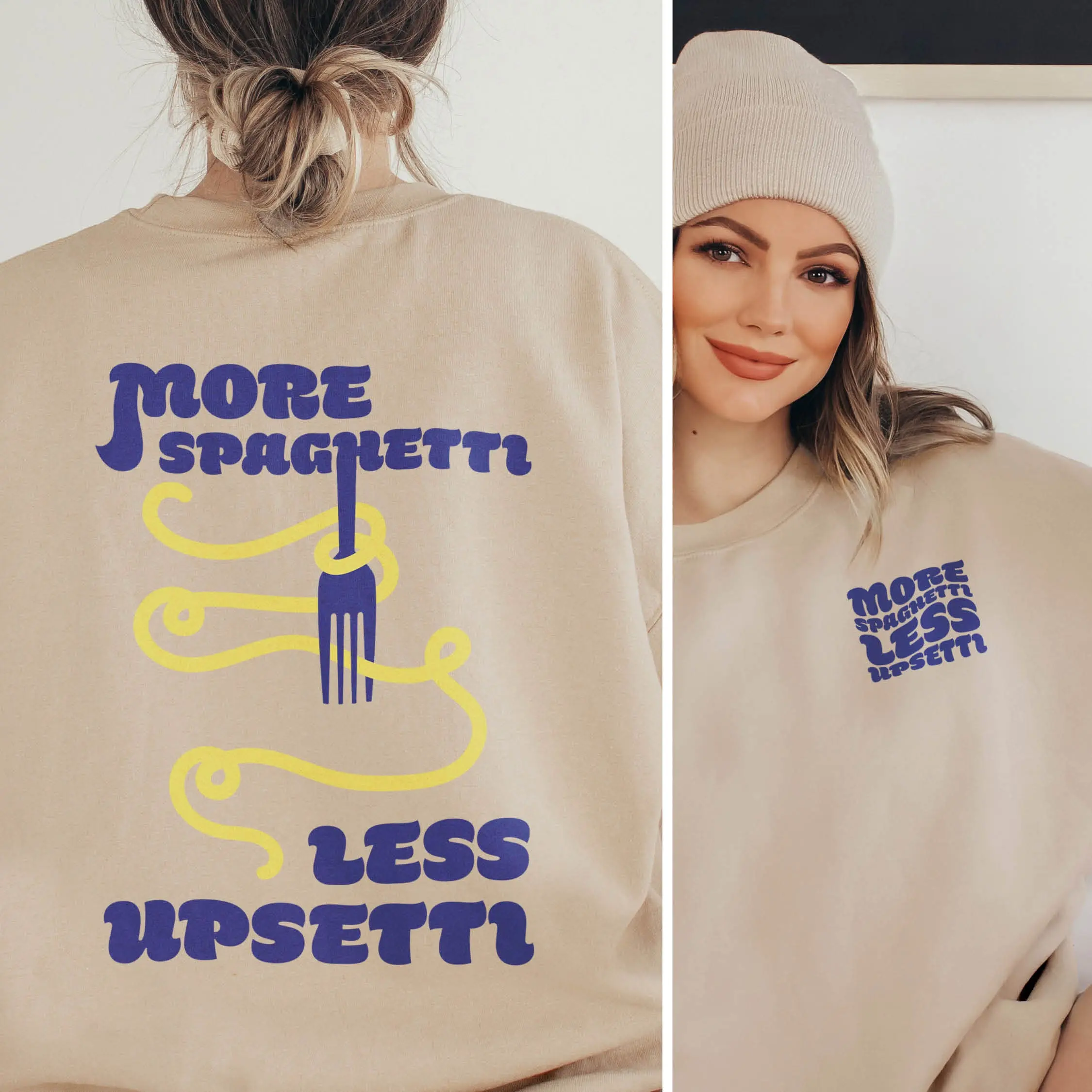 More Spaghetti Less Upsetti Sweatshirt Trendy Pasta Shirt Food Funny Quote Hoodie Italian Foodie Graphic Tee Retro Aesthetic Unisex Sweater