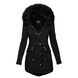 Women's Fur Hooded Parka Jacket Coat With Zipper Thick Warm Winter Jackets Hoodie winter clothes women
