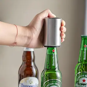 Premium Beer Bottle Opener, Magnetic Automatic Stainless Steel Push Down Opener, No Cap Can Escape, Quick Open for Kitchen, Home Bar & Restaurant Utensils