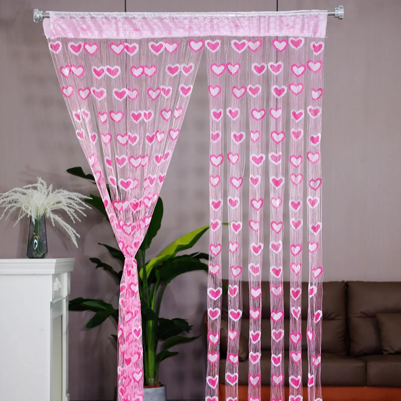 Heart Pattern Line Curtain, 1 Count Home Decor Romantic Thread Curtain, Creative Linear Curtain for Home Bedroom Girls Room Decor
