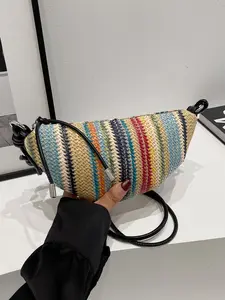 Summer Beach Vacation Woven Straw Adjustable Crossbody Shoulder Small Shoulder Bag for Women, Versatile Crossbody Fashion Trendy Dumpling Bag, All Seasons, Crossbody Bags