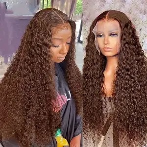 VRbest Chocolate Brown Deep Wave 13x6 HD Transparent Lace Front Wigs Brazilian Virgin Human Hair 180% Density Pre Plucked with Baby Hair for Black Women