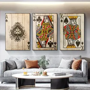 3 pic Retro Poker Poster Playing Card Queen Decor Poster and Engraving Canvas Wall Art Picture Bar Home Decor Frameless