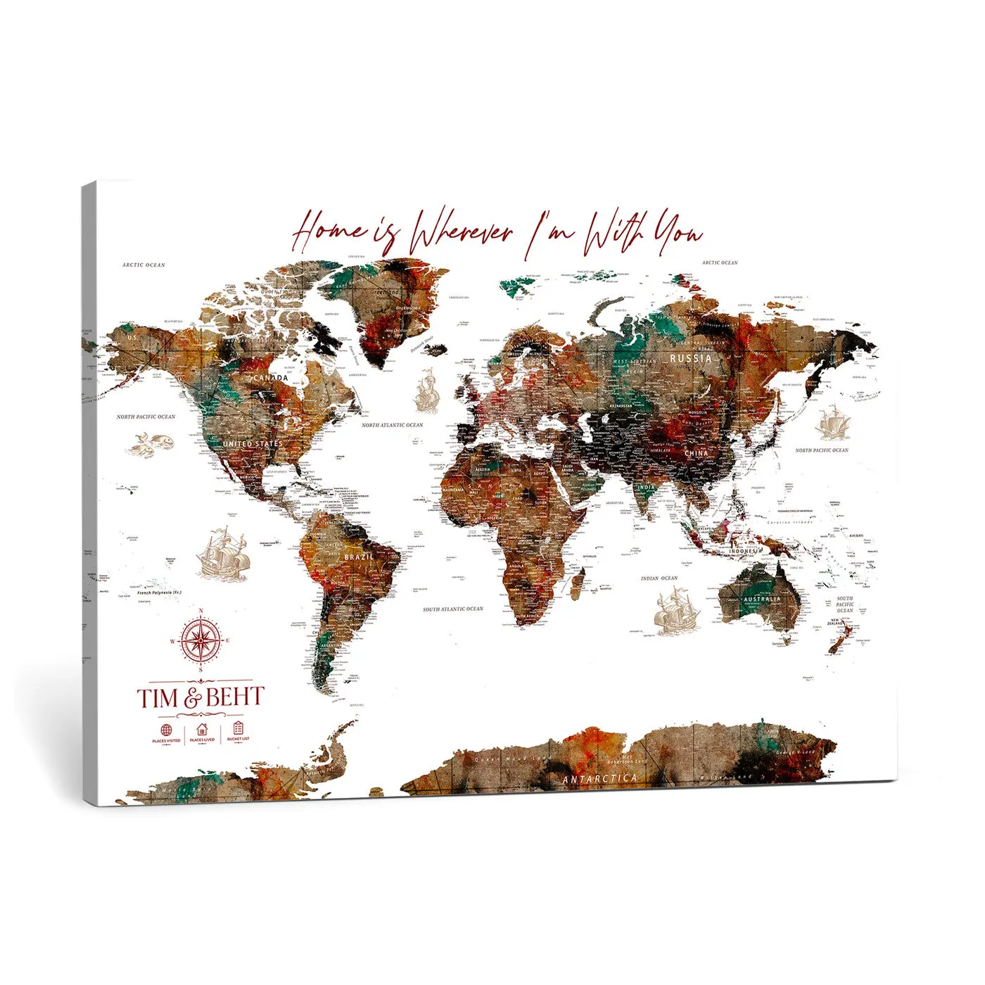 Custom Push Pin World Map Canvas Print – Personalized Travel Map Wall Art