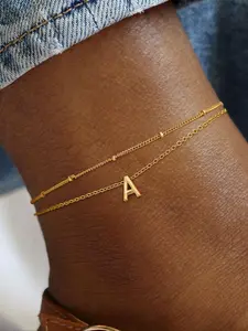 Elegant Alphabet Anklet for Women, Choose From 26 Initials, Perfect Beach Jewelry Gift, Random Bead Count, Fixed Length Chain, Exquisite Jewelry Gift