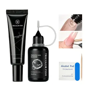 TRICOLOR FISH 15ml solid nail gel, 30ml remover. Requires UV/LED lamp curing. Super strong adhesive, suitable for acrylic soft nail tips, press-on nail art, nail extensions, etc. Rhinestone Glue Set