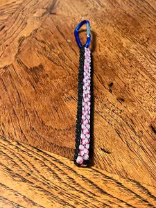 5 1/2"(14cm) 2-string Artisan Handwoven Helix Spiral Paracord Collectible Keychain – Black and Multi Color