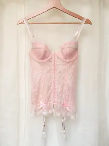 VS '00s BABYDOLL BUSTIER RUFFLED LACE TOP IN PINK - (34C/36B/32D + 36C/34D/38B)