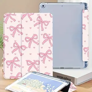 Love pink bow pattern, with adjustable bracket and pen slot, foldable non-slip TPU protective case, suitable for iPad mini, iPad Air, iPad Pro/iPad 10th generation, 11th generation and other series iPad protective cases