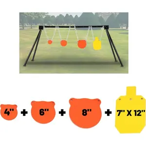 HECASA Steel Target Stand Kit, 3 Gong Targets + 1 Torso Target, AR500, 1/2" Thick, 4'' 6'' 8'' Targets steel tip dart Shooting Equipment Sturdy