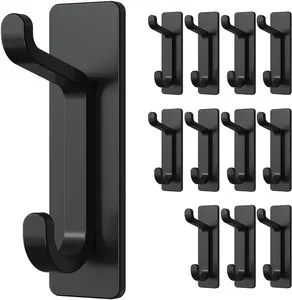 12 piece set of self-adhesive hooks for hanging towels/coats/loofahs, 10 pound (maximum) super adhesive heavy detachable stainless steel, wall hooks for bathroom/shower/doors, black