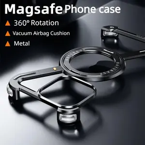 Z Shape Frameless Phone Case for iPhone16 Pro Max 15 14 13 12 16 Pro Max Plus Magsafe Metal Cover Magnetic 360° Rotation Stands