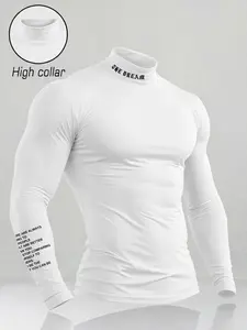 Men's Muscle Fit Compression Shirt with Mock Neck - Slimming Athletic Base Layer for Bodybuilding, "The Dream" Graphic Long Sleeve Workout Top for Gym Aesthetic & Pump Check