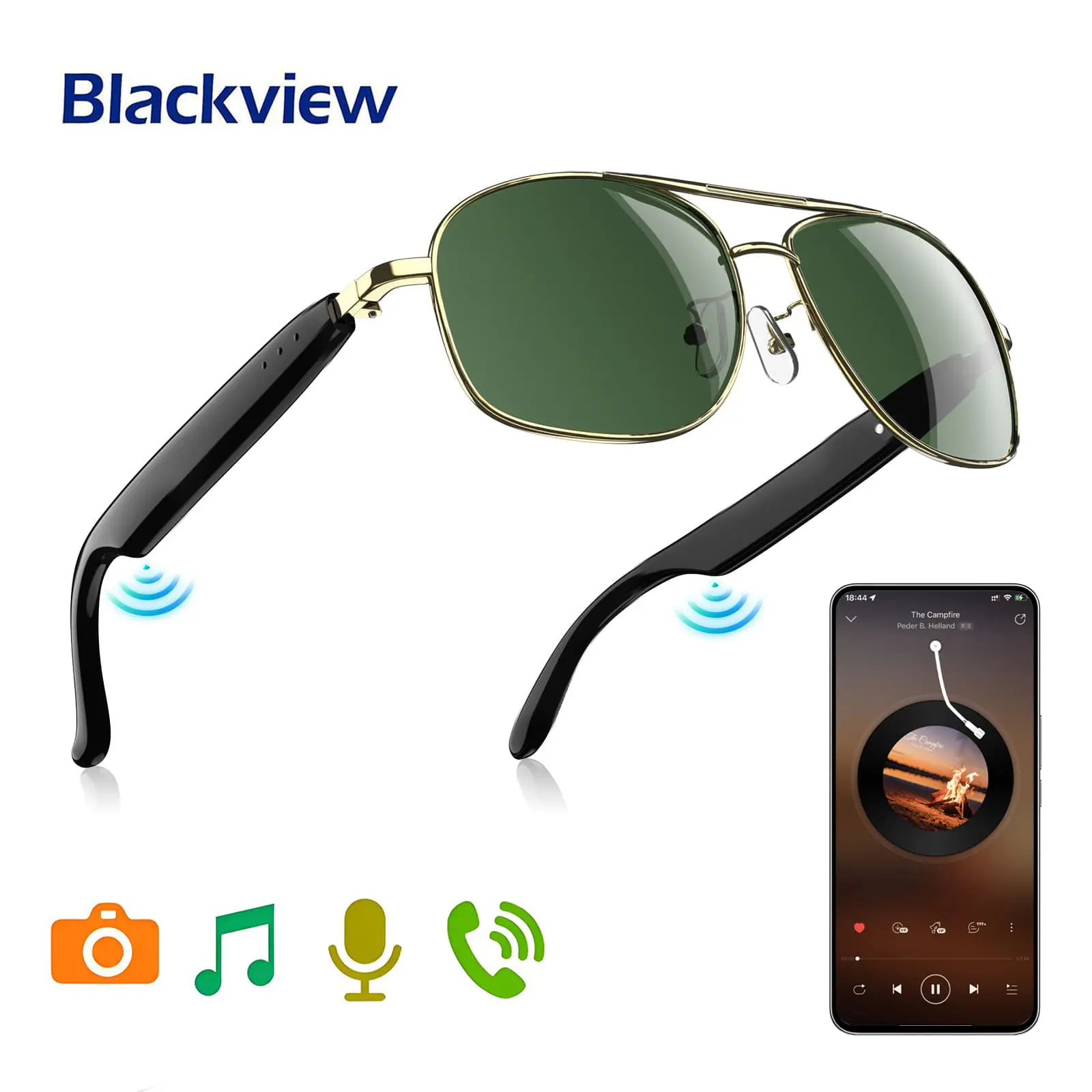 Stylish Bluetooth Smart Sunglasses - Wireless Audio Glasses with Integrated Speaker and Microphone,Voice Command,Unisex