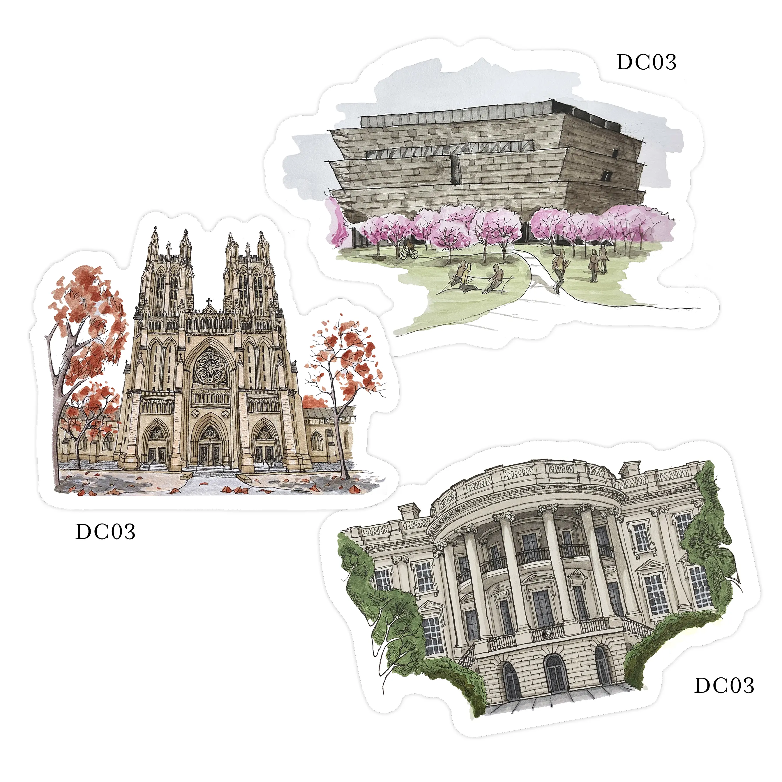 Waterproof Vinyl Stickers | Washington DC | White House, NMAAHC, National Cathedral