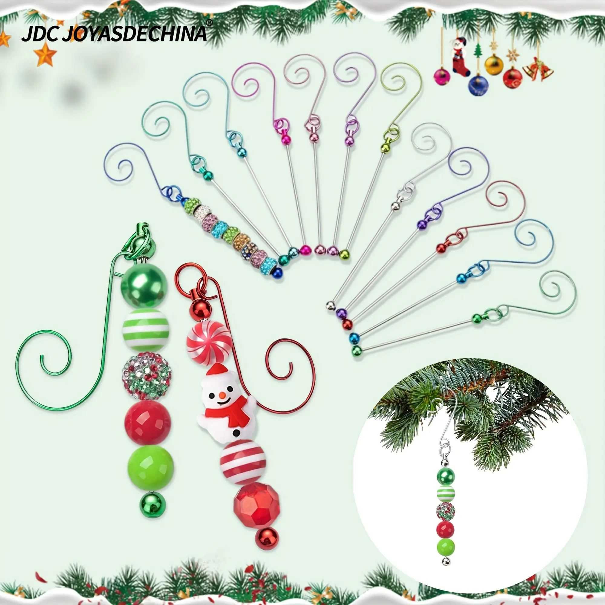 24pcs Beadable Creative Hooks, DIY Metal Hooks for Christmas Tree Decorations, Halloween Christmas Holiday Party Decorative Small Hangers