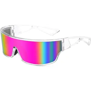 EyeconicFinds Trendy Futuristic Wrap Sunglasses Flat Top Mirrored One Piece Lens Reflective Sun Glasses for Women Men B0161
