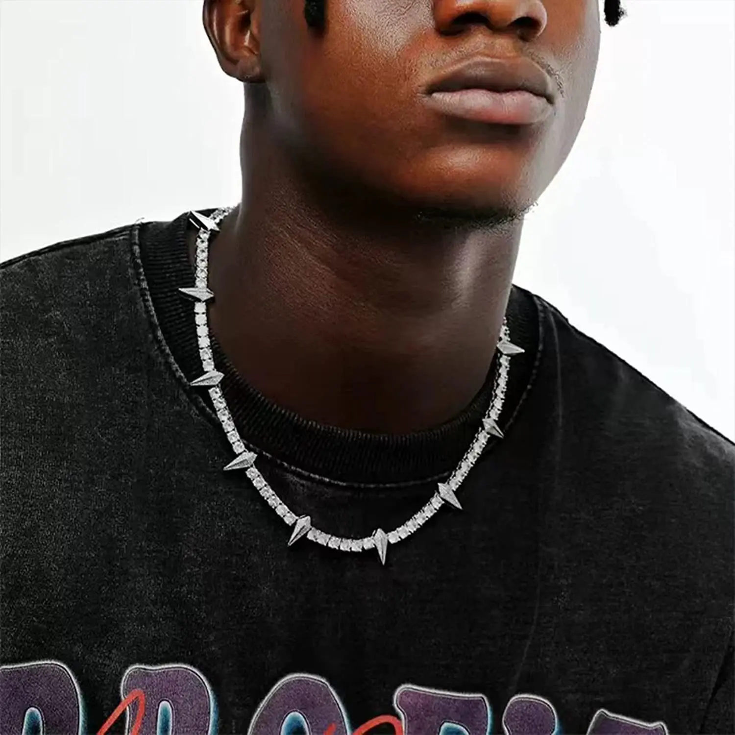 Black Panther Diamond-Encrusted Alloy Men's Necklace High-End Trendy Cool Cross-Border Hip-Hop Tennis Vintage Flame Cross Titanium sparkly layering Minimalist Pendant twist My Little Star Book Sunflower Iced Out Jewelry Modern Versatile Accessories