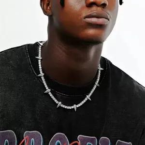 Black Panther Diamond-Encrusted Alloy Men's Necklace High-End Trendy Cool Cross-Border Hip-Hop Tennis Vintage Flame Cross Titanium sparkly layering Minimalist Pendant twist My Little Star Book Sunflower Iced Out Jewelry Modern Versatile Accessories