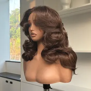 [70s Layers] Beginher Hair 20 inches Heat Resistance 200% Density Farrah Fawcett Layers Style Middle Part 4x4x1 T-Part Lace Synthetic Wear Go Beginner Friendly  Pre Cut Glueless Wigs Chestnut Brown Color