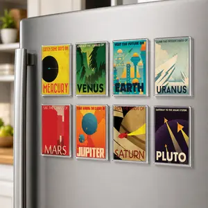 Vintage Space Travel Acrylic Fridge Magnet Retro Planet Poster Refrigerator Magnetic Sticker Home Kitchen Decor