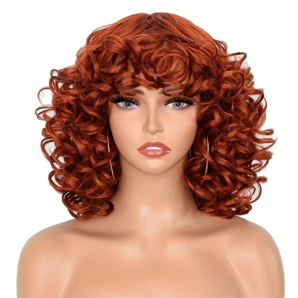 Synthetic Loose Big Curly Wigs - With Bangs For Women - Bouncy Curly Wigs - Short Afro Curly Wigs - For Daily Party Cosplay Halloween Use