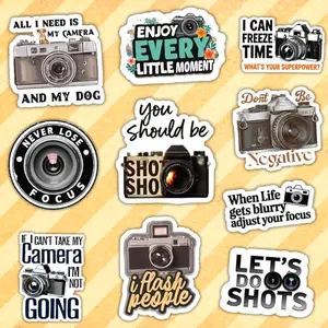 Camera Stickers Pack 10: Waterproof Vinyl Decals for Photography Lovers