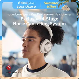 soundcore Space One Pro, FlexiCurve Over-Ear Headphone, Adaptive Active Noise Cancelling Headphones Driven by 6 Mics, 60H Lossless Audio, Ultra-Fast Charging, Hi-Res Wireless, Comfortable Fit outdoorfun