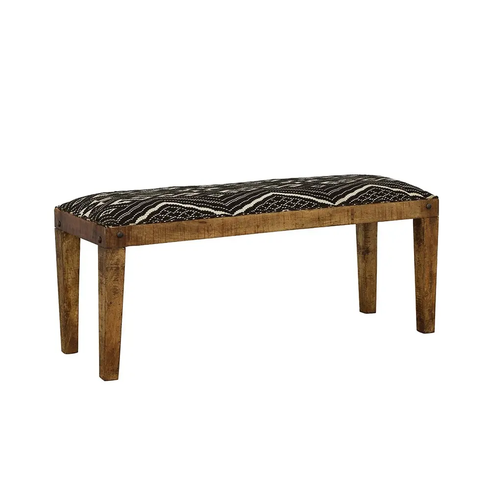 Lamont Fabric Upholstered Accent Bench Black and Natural, Scandinavian Style, Rustic
