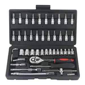 46 1/4 inch drive socket ratchet wrench sets, with metric sockets and extension rods, suitable for automotive repair and home use, with storage box