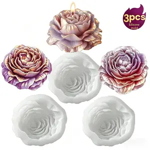 3-Piece Mini 3D Peony Silicone Mold, Ideal for Candle Making, Resin, Clay, Gypsum Crafts, Easy Demolding, Perfect for Wedding Decorations, Diy Kit
