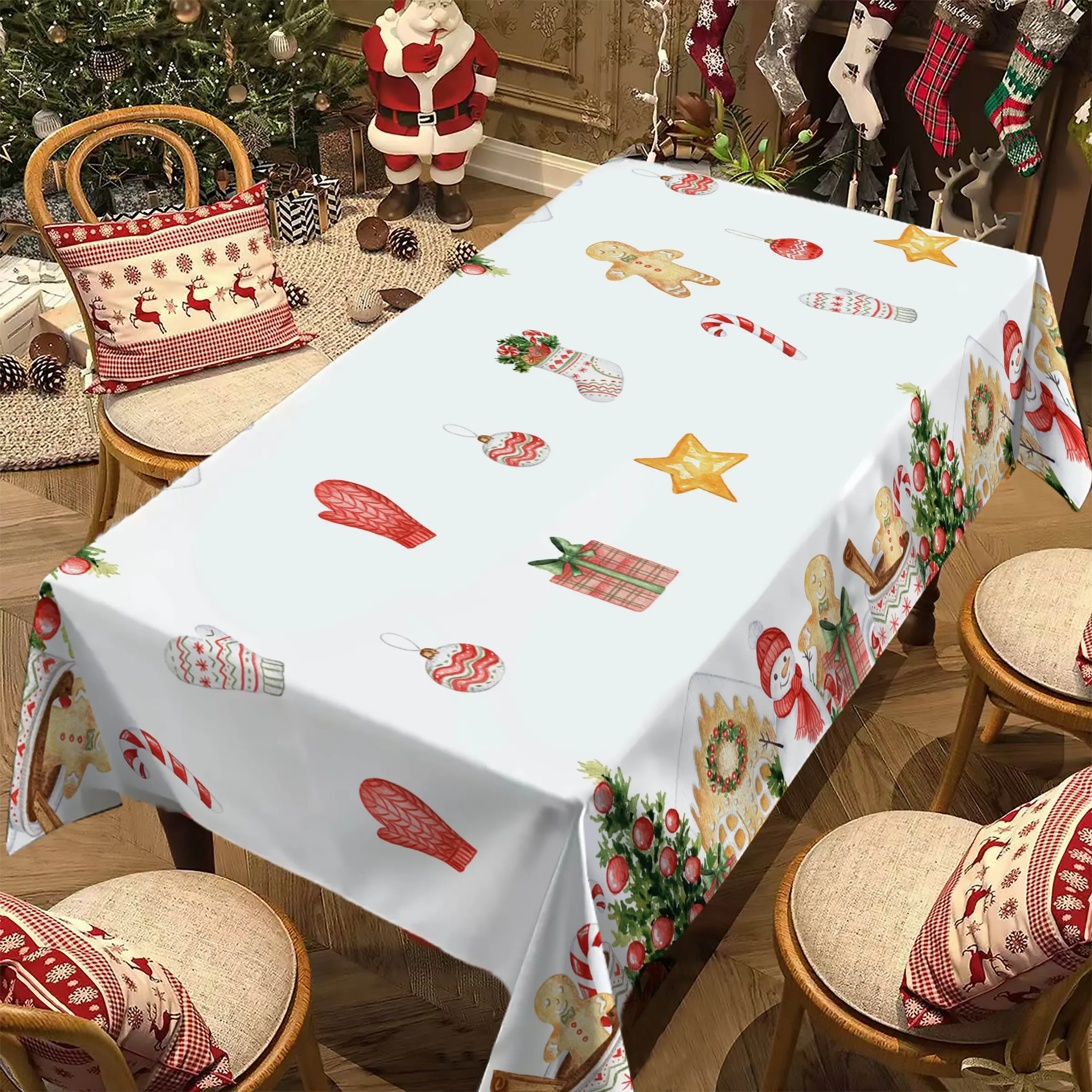 Rectangular Christmas Tablecloth, Snowman Gingerbread Man Design, New Year Party and Dinner Decorations, Best Christmas Gift