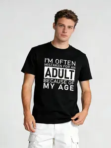 Geeksoutfit Funny Quote T Shirt Unisex – “I’m Often Mistaken for an Adult Because of My Age” Blue Cotton Graphic Tee Casual Streetwear Gift for Men Women