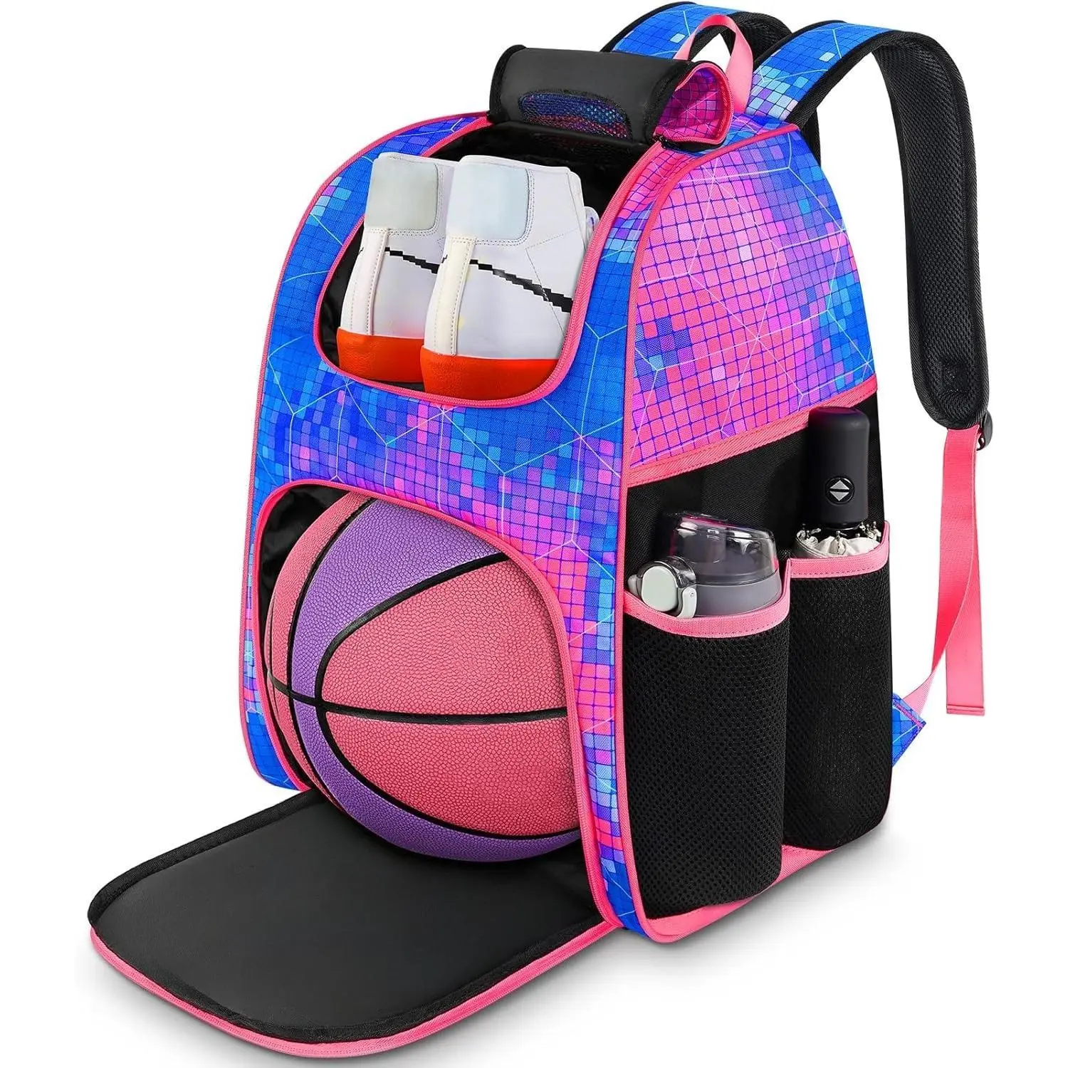 F-CPB02 Kids' Sports Backpack, Sturdy High-Density Polyester Bag with Ball Holder & Shoe Compartment, Large Storage Capacity Volleyball/Soccer/Football Bag for Training Equipment, Water Resistant, Colorful, Volleyball Bag, Soccer Backpack