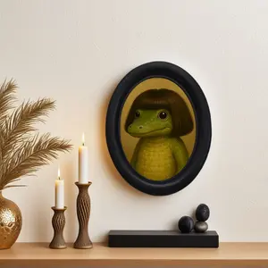 Fun Long-Haired Alligator Wall Art with Frame, Modern Home Decor, Unique Wooden Mini Hanging Decoration for Home Kitchen Office, Quirky Gifts for Holidays