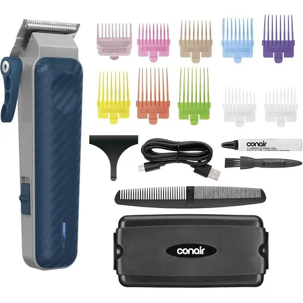 Conair Rechargeable Hair Clippers Kit, Color-Coded Guide Combs, 17 Pieces
