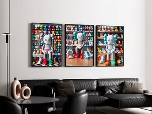 Hypebeast Wall Art Set of 3 KAWS Wall Art Sneaker Poster Trio Streetwear Print Black Swoosh Bedroom Decor Gift for Sneakerhead Friend