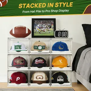 Vtopmart 2-4 Pack Hat Organizer for Baseball Caps, Clear Hats Holder Box with Drawer, Large Cap Storage with Sliding Tray, Stackable Rack Display Case with Magnetic Door, Each Holds 12 Hats, Father‘s Day Gifts ideas summervibes outdoorfun