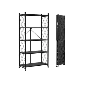 Lifetime Home Metal Foldable Storage Shelf Rack - Collapsible Shelving Display, Lightweight & Waterproof, Black, Space-Saving, Durable, Versatile for Kitchen & Pantry Use, Modern Shoe Organizer, 360-Degree Mobility, 90 lbs Capacity - Room