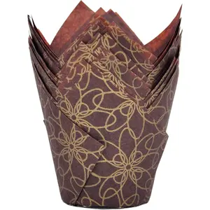Muffin Greaseproof paper Baking cupcake cups, 2"(Bottom diameter) x 3-1/2"(Height) Fancy Floral Print  Baking Cup Case of 125 count (125, Standard)
