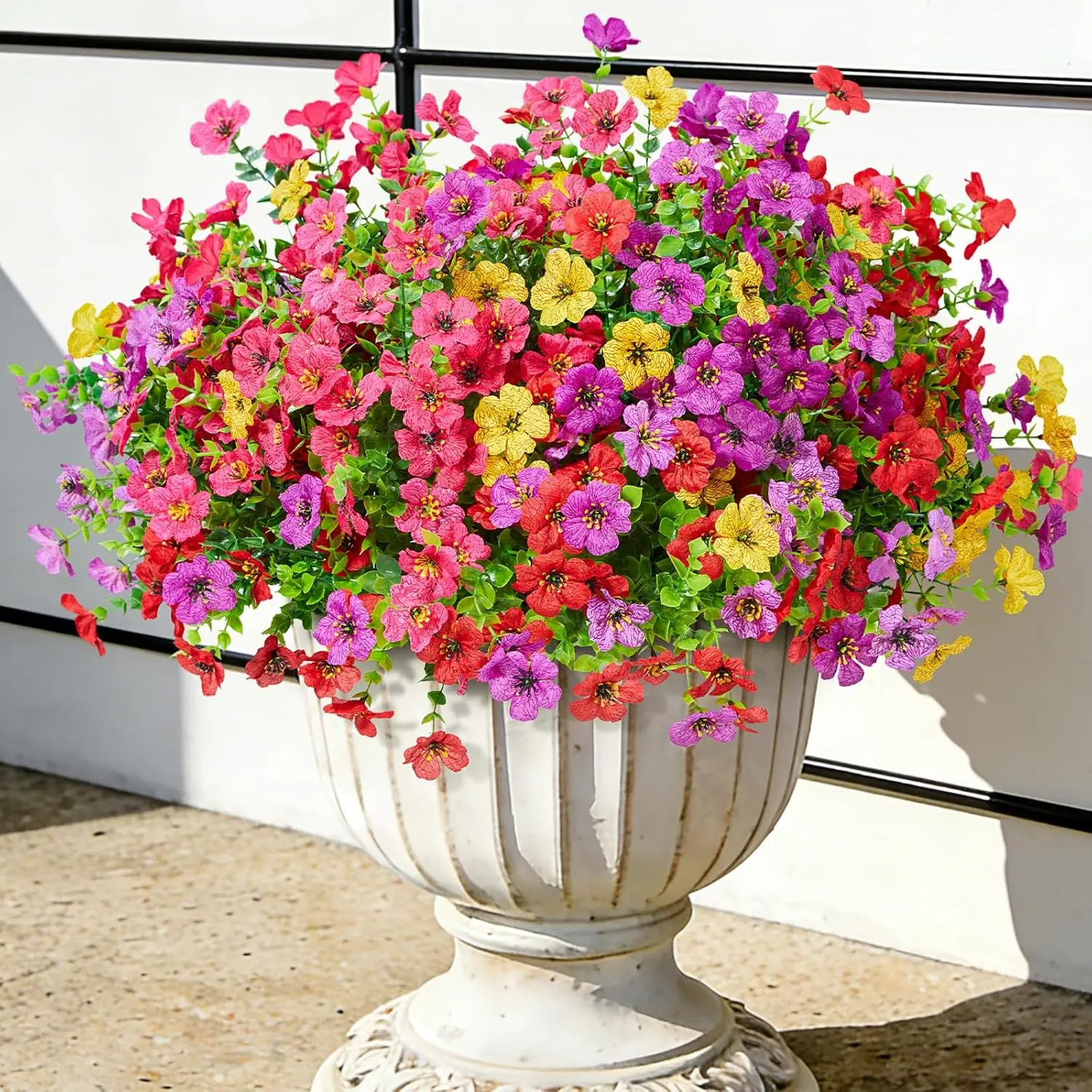 8pcs Decorative Artificial Flower Arrangement, Artificial Bouquet for Home Garden Porch Window Box Decor, Indoor Outdoor Wedding Farmhouse Fake Flowers